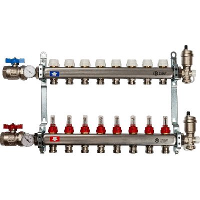 STOUT Коллектор из нержавеющей стали в сборе с расходомерами 8 вых.