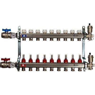 STOUT Коллектор из нержавеющей стали в сборе с расходомерами 9 вых.