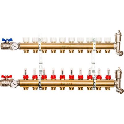 STOUT Распределительный коллектор из латуни с расходомерами 10 вых.